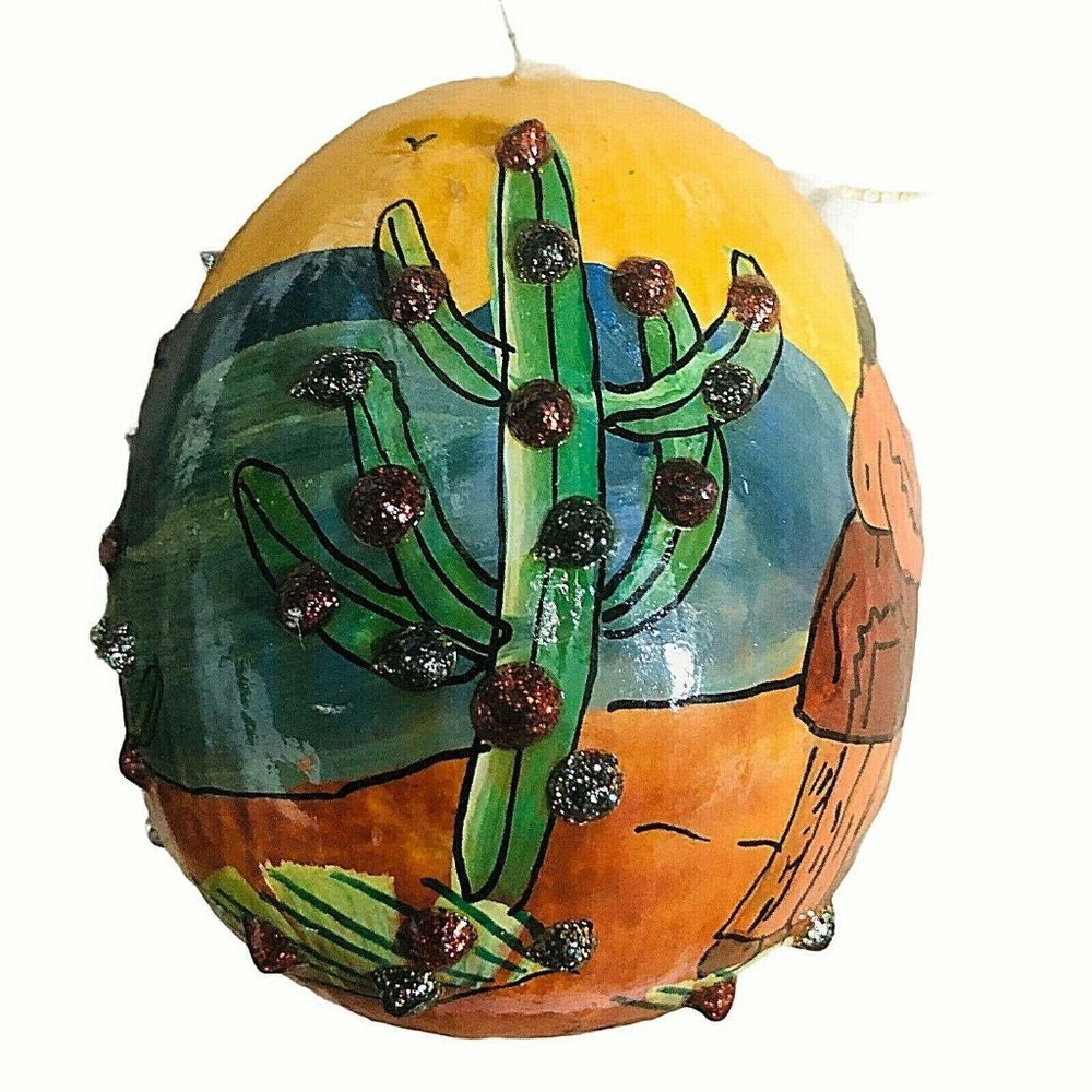 1995 Smoke Signal Painted Gourd Christmas Ornament - Picture 5 of 12